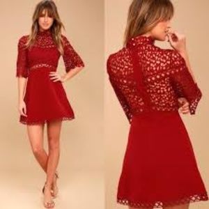 Keepsake Uplifted Wine Lace Red Mini Dress Small